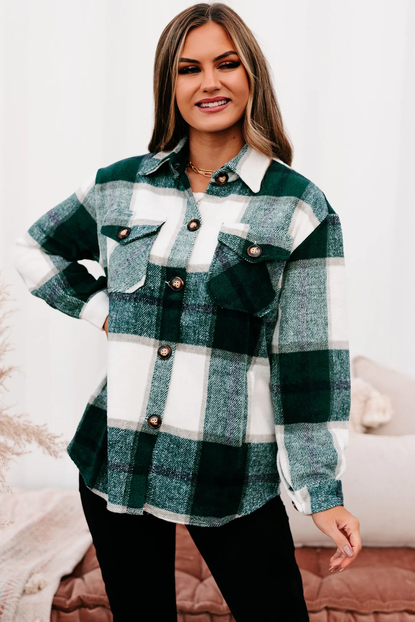 Shift In The Wind Plaid Shacket (Green)