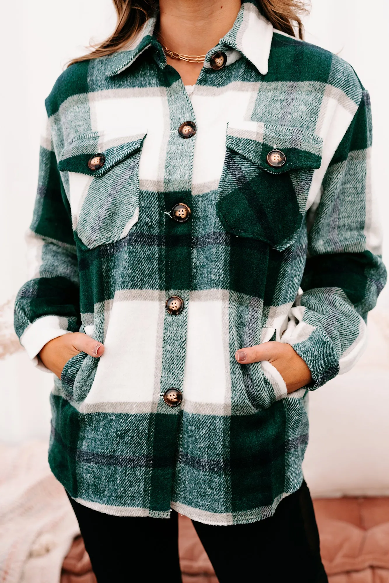 Shift In The Wind Plaid Shacket (Green)