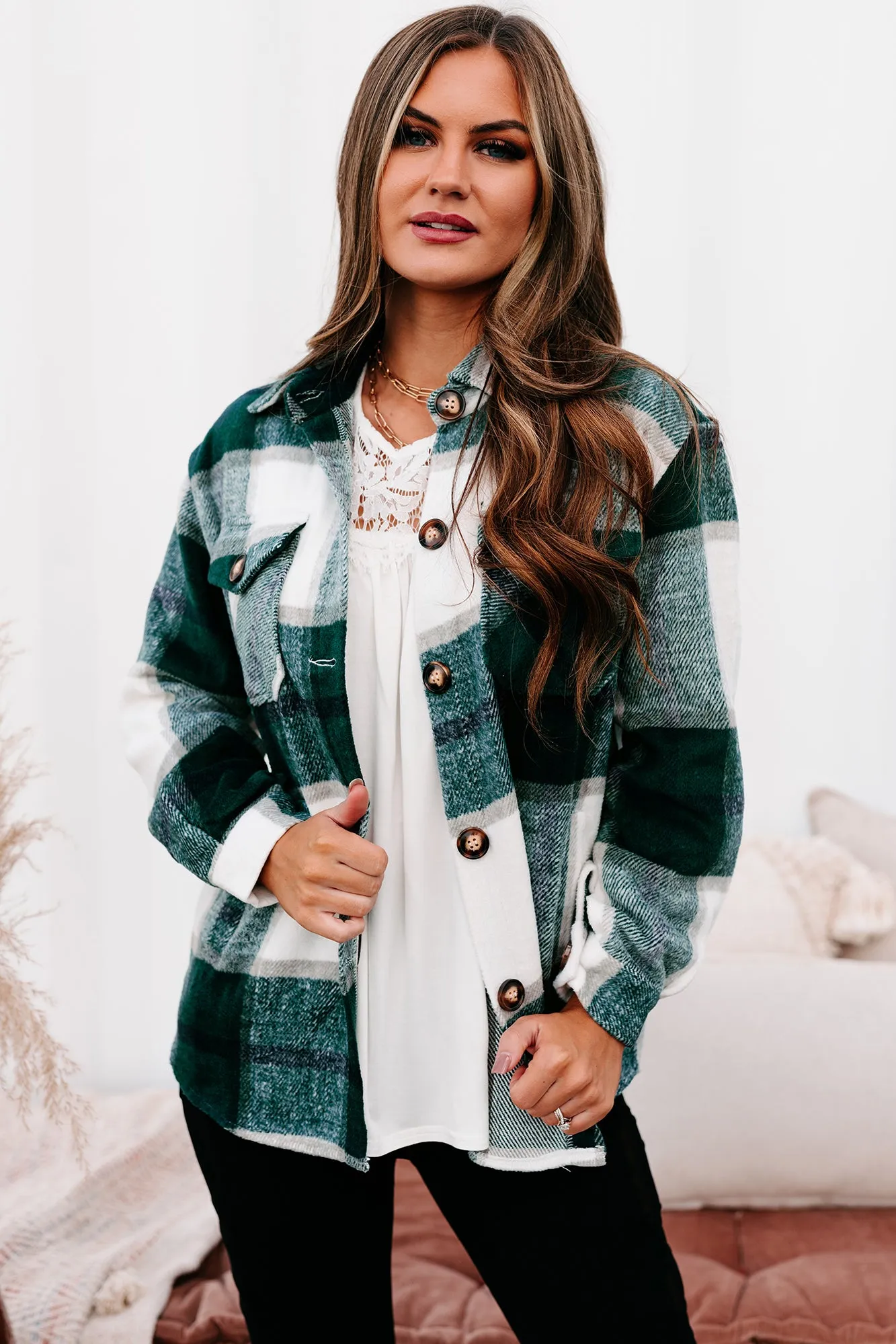 Shift In The Wind Plaid Shacket (Green)