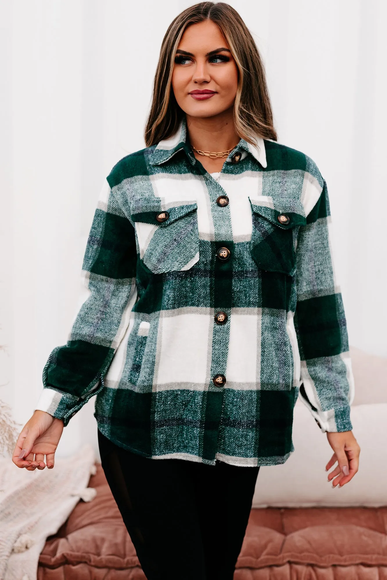 Shift In The Wind Plaid Shacket (Green)