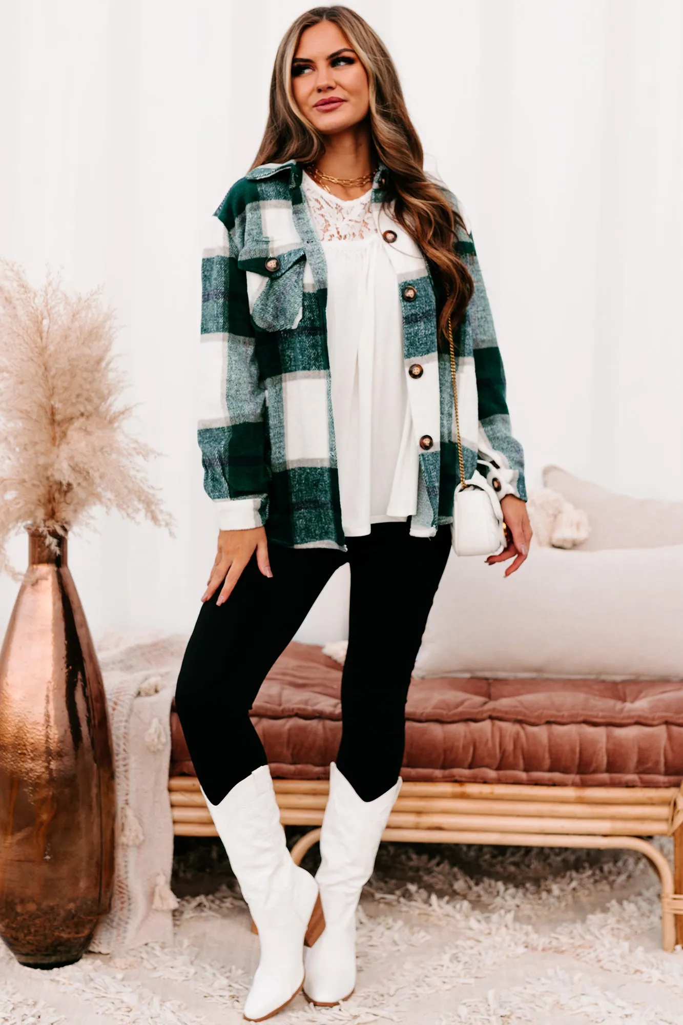 Shift In The Wind Plaid Shacket (Green)