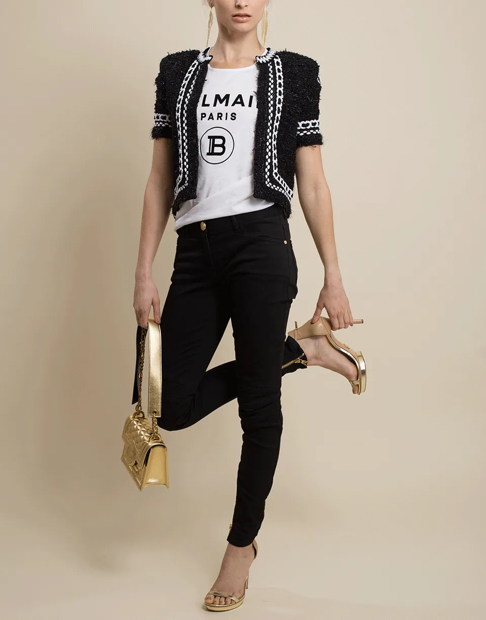 Short Sleeve Collarless Knit Jacket
