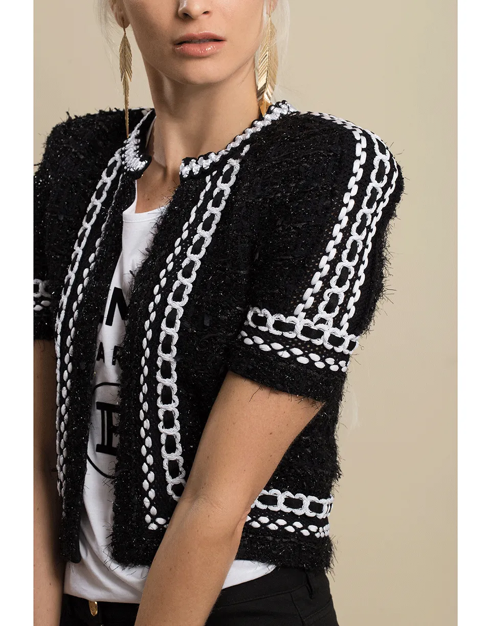 Short Sleeve Collarless Knit Jacket