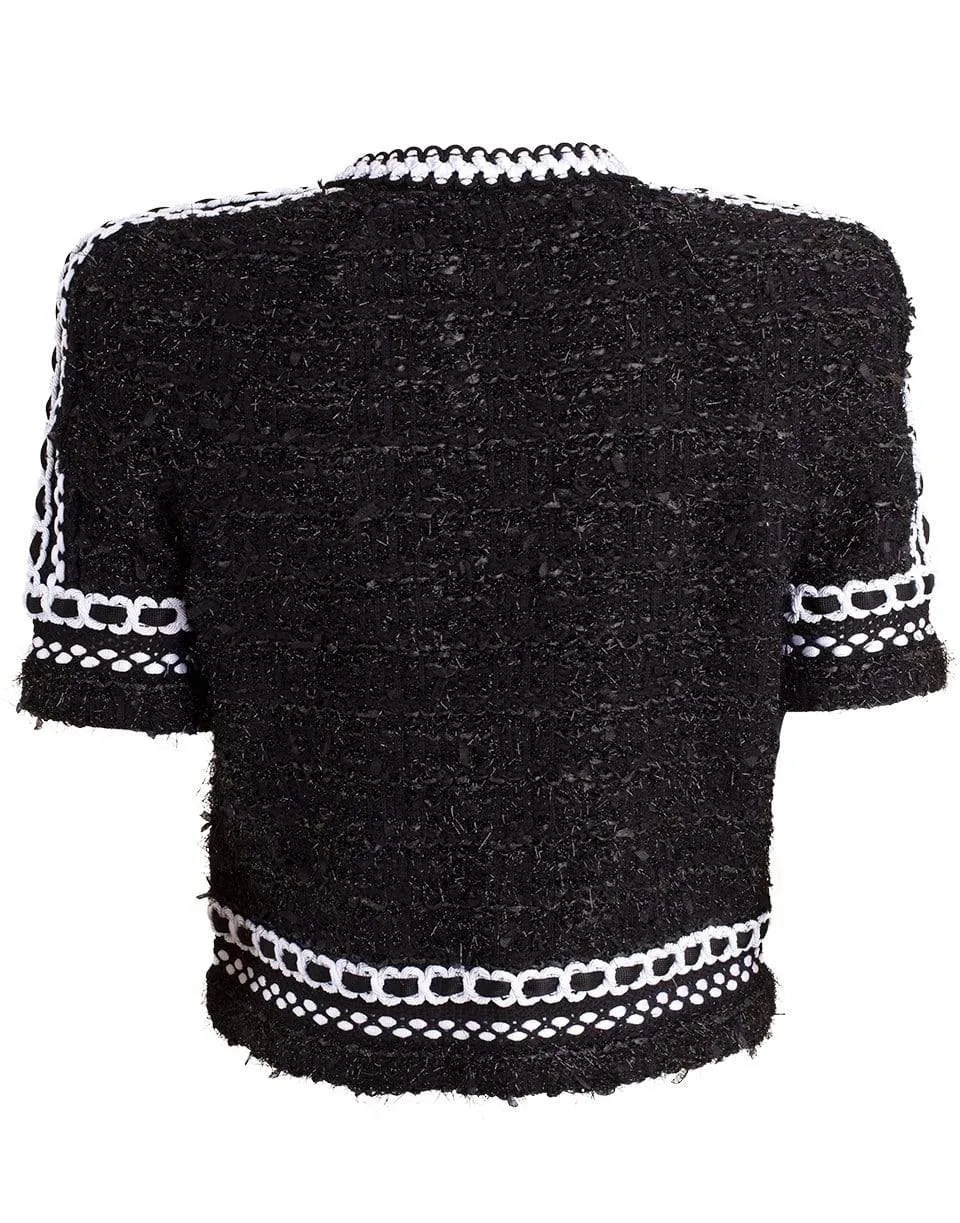 Short Sleeve Collarless Knit Jacket