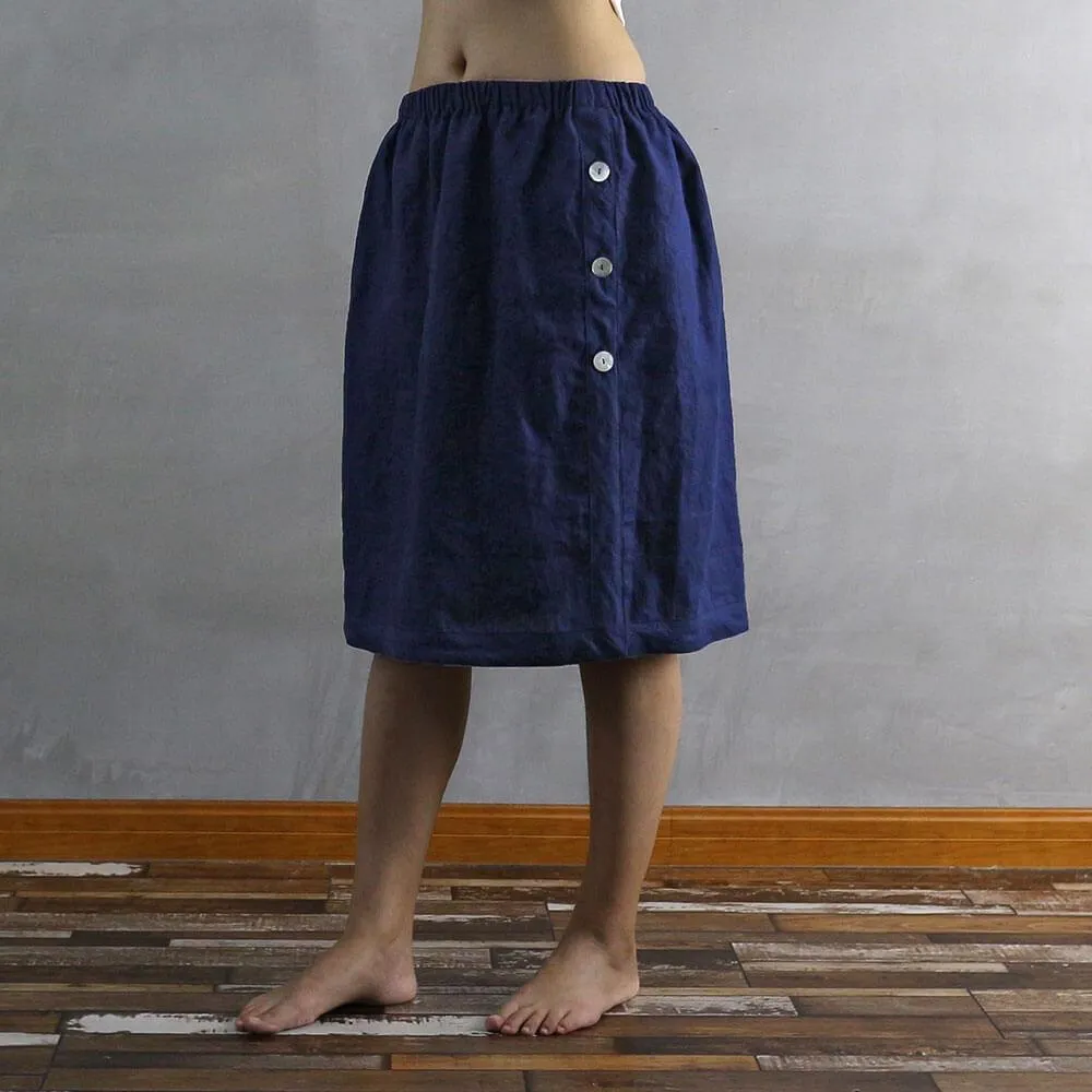 Side Buttoned Linen Skirt