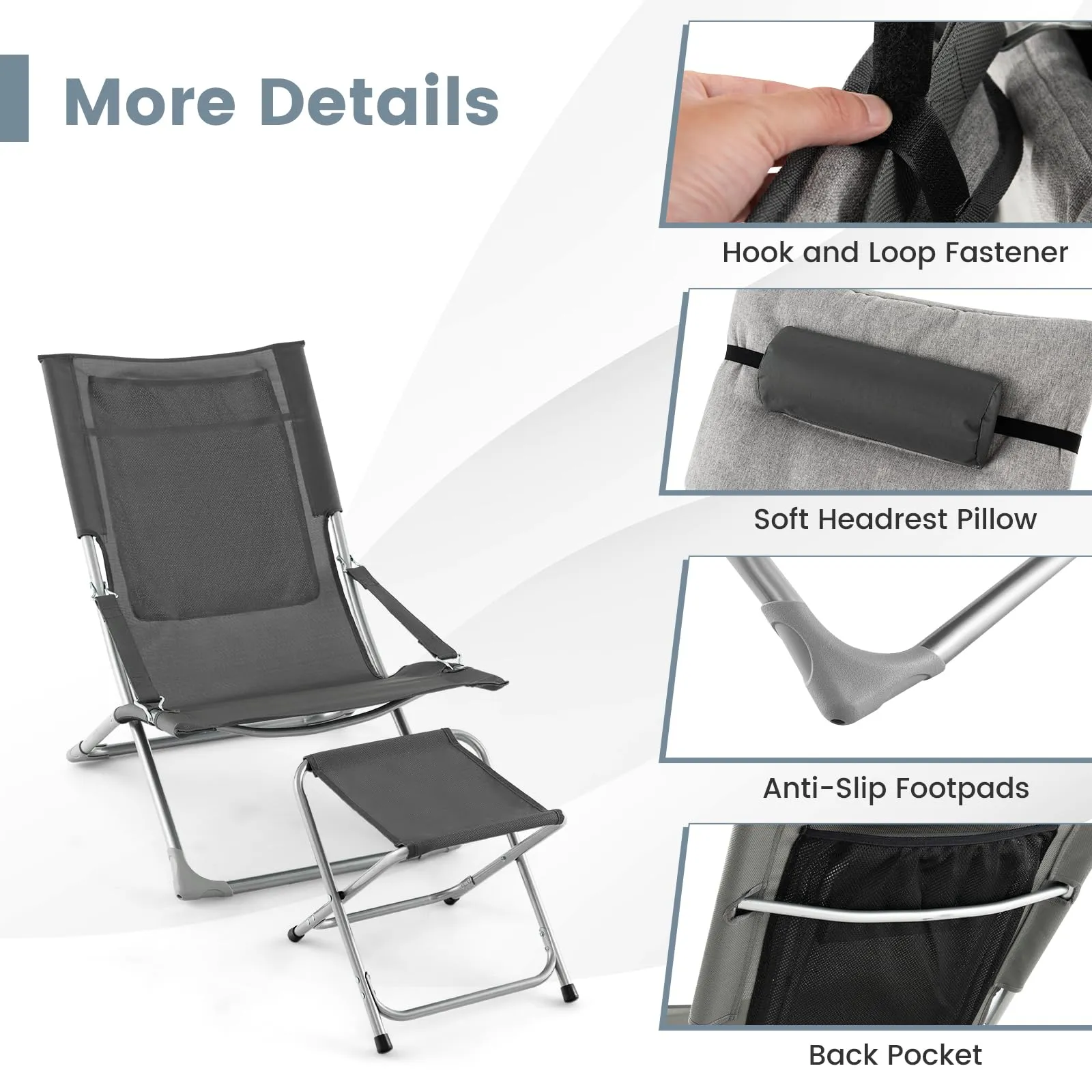Tangkula 5 Piece Patio Sling Chair Set, Folding Beach Lawn Chairs with Ottoman & Coffee Table