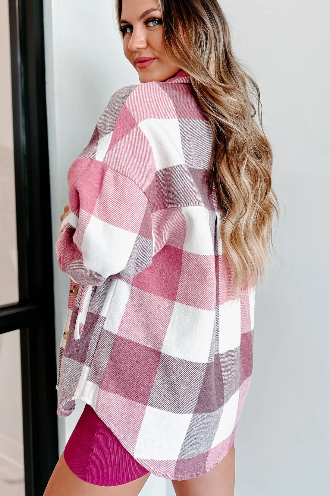 Tell You The Truth Oversized Plaid Shacket (Ivory/Pink/Purple)