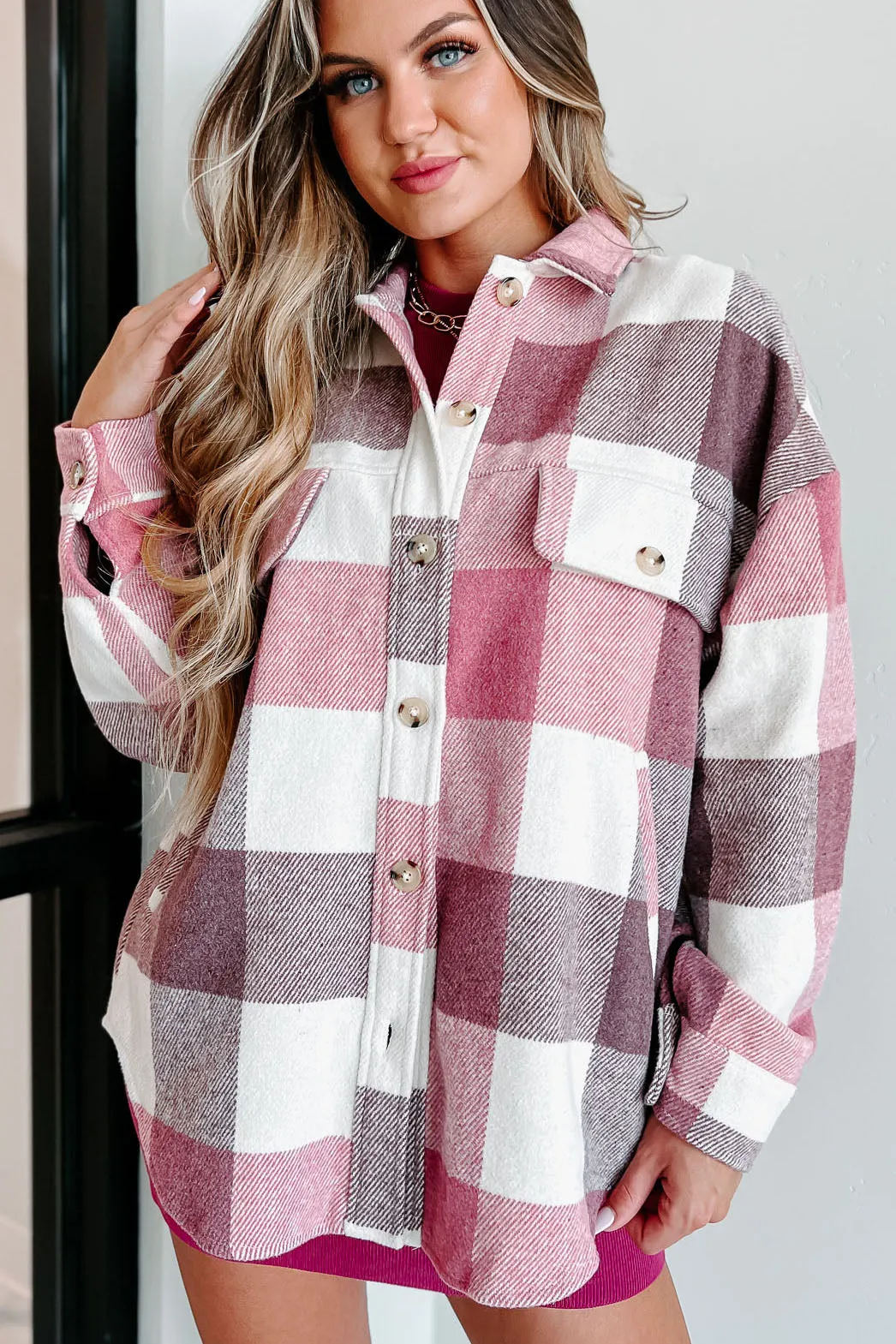 Tell You The Truth Oversized Plaid Shacket (Ivory/Pink/Purple)