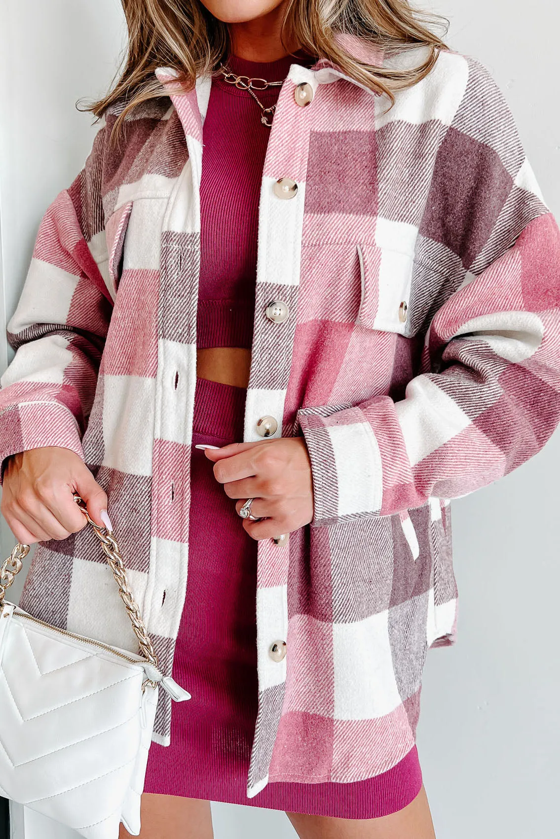 Tell You The Truth Oversized Plaid Shacket (Ivory/Pink/Purple)