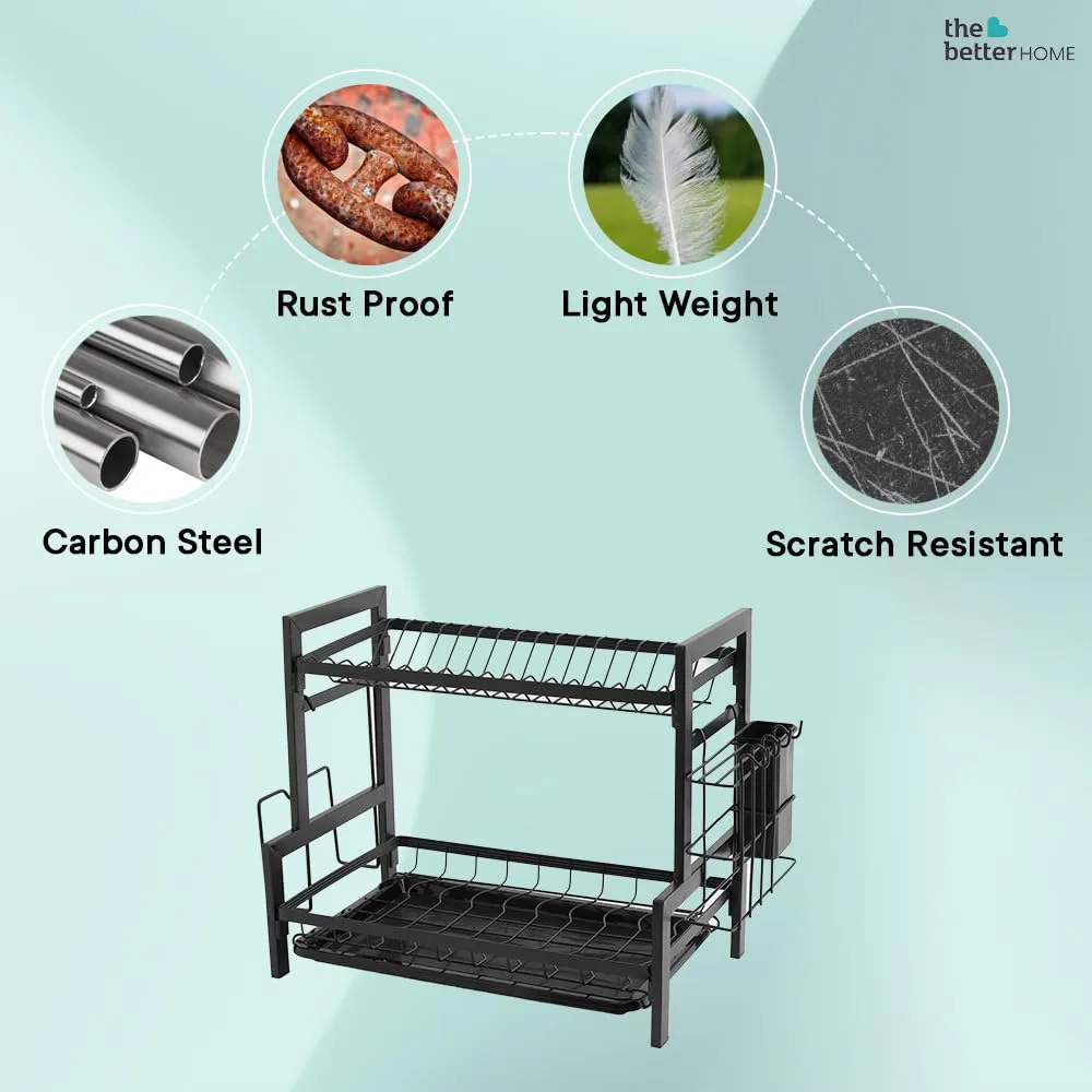 The Better Home Free Mounting Dish Rack | Stackable Kitchen Basket for Storage | Carbon Steel Collapsible Foldable Basket for Fruits and Vegetables | Rust-Resistant |Unbreakable (Dish Rack - 2 Layer)