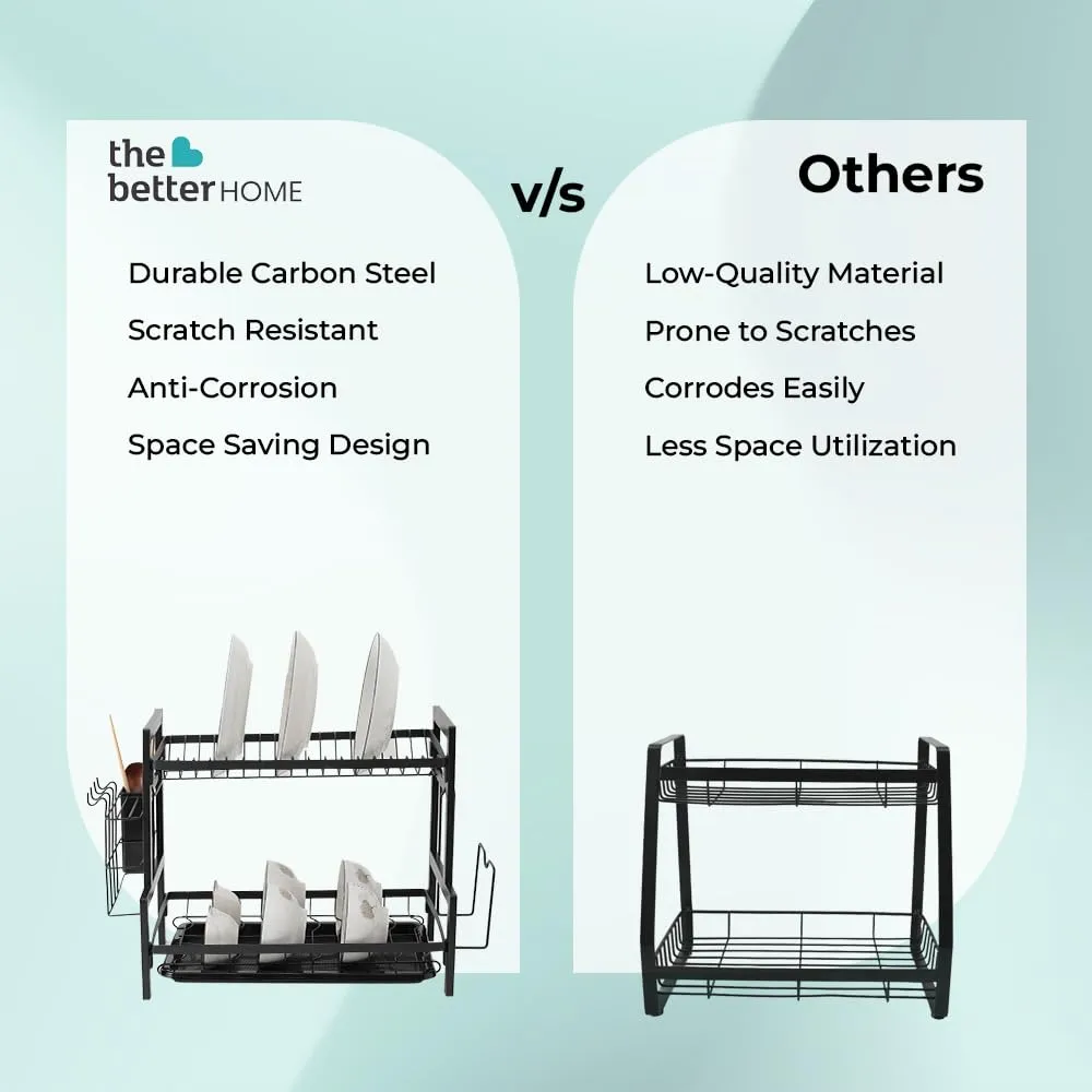 The Better Home Free Mounting Dish Rack | Stackable Kitchen Basket for Storage | Carbon Steel Collapsible Foldable Basket for Fruits and Vegetables | Rust-Resistant |Unbreakable (Dish Rack - 2 Layer)