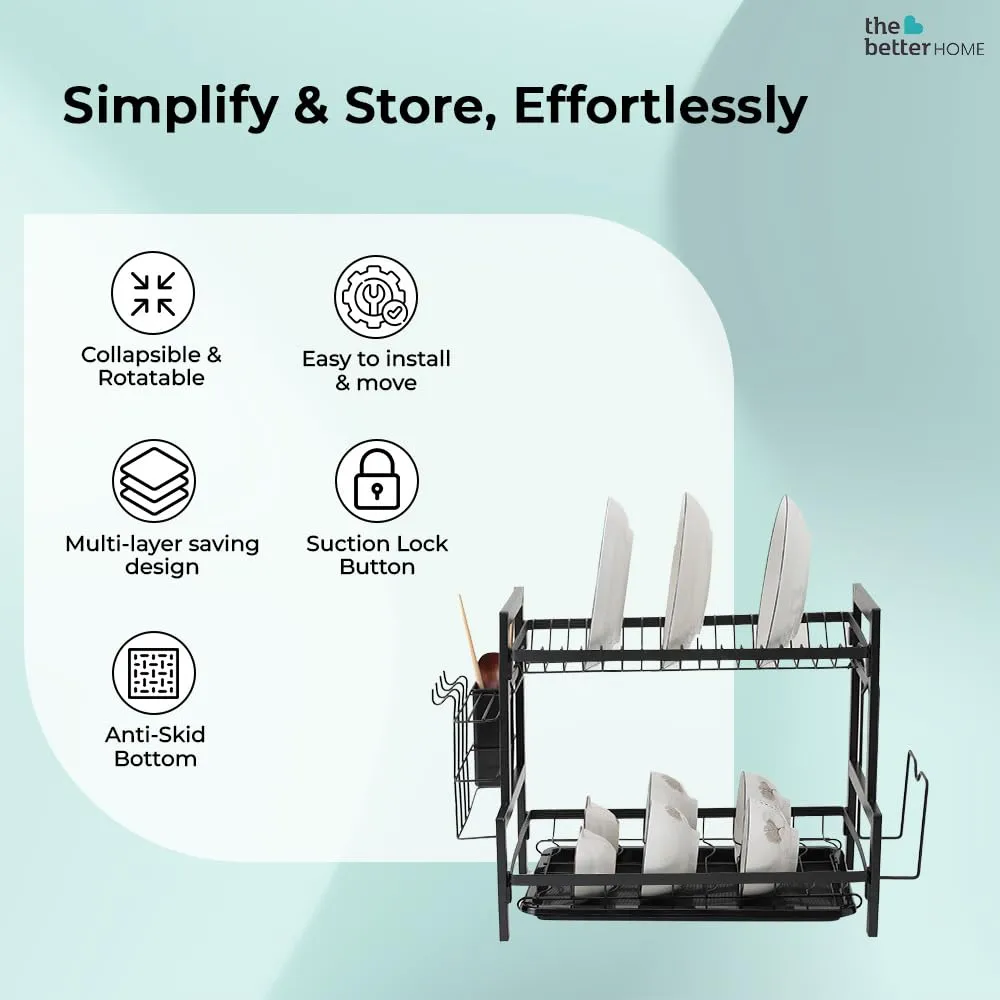 The Better Home Free Mounting Dish Rack | Stackable Kitchen Basket for Storage | Carbon Steel Collapsible Foldable Basket for Fruits and Vegetables | Rust-Resistant |Unbreakable (Dish Rack - 2 Layer)