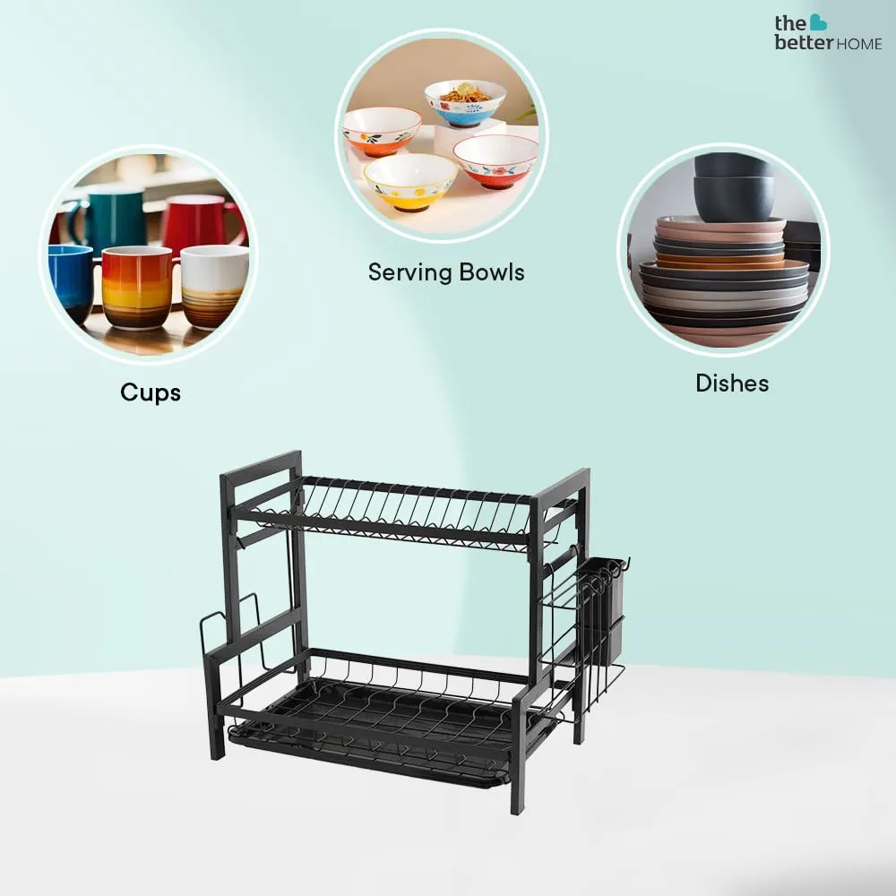 The Better Home Free Mounting Dish Rack | Stackable Kitchen Basket for Storage | Carbon Steel Collapsible Foldable Basket for Fruits and Vegetables | Rust-Resistant |Unbreakable (Dish Rack - 2 Layer)