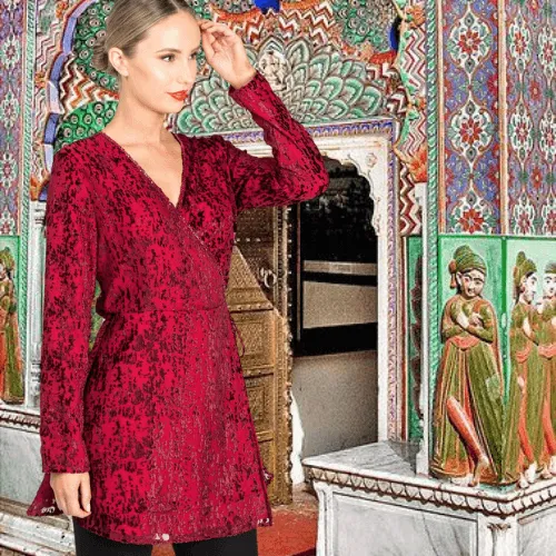 Velvet Beaded Hem Wrap Top