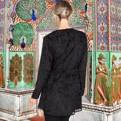 Velvet Beaded Hem Wrap Top