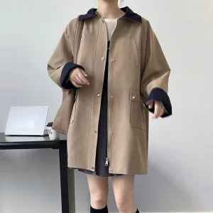 Vintage Trench Coat For Women Lapel Long Sleeve Patchwork Colorblock Casual Windcoat Female Clothing Fashion