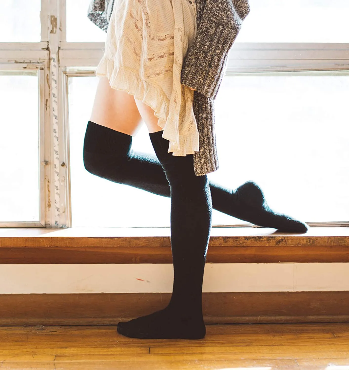 Women Thigh High Socks Extra Long Cotton Knit Warm Thick Tall Long Boot Stockings Leg Warmers