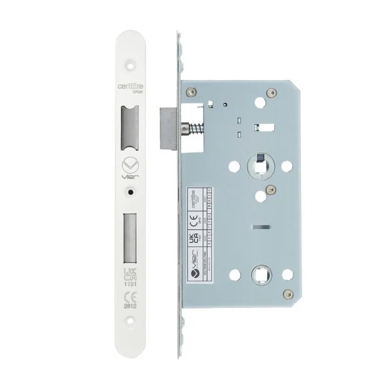Zoo Din Bathroom- Backset 60mm - 2 Pc Forend - Radius - PCW - Powder Coated White-Powder Coat White